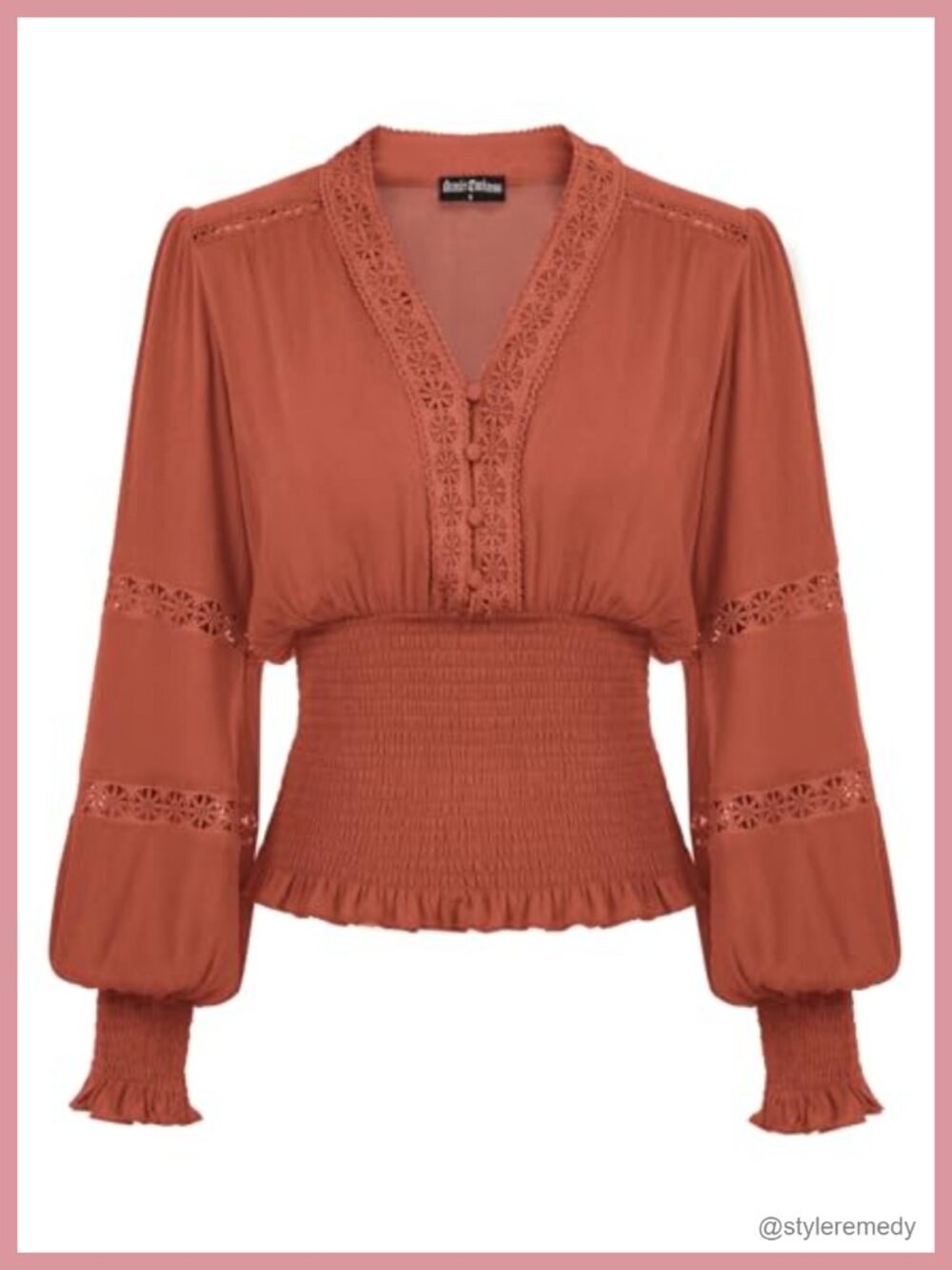 Renaissance Peasant Top Long Sleeve V Neck Lantern Sleeve Smocked Blouse